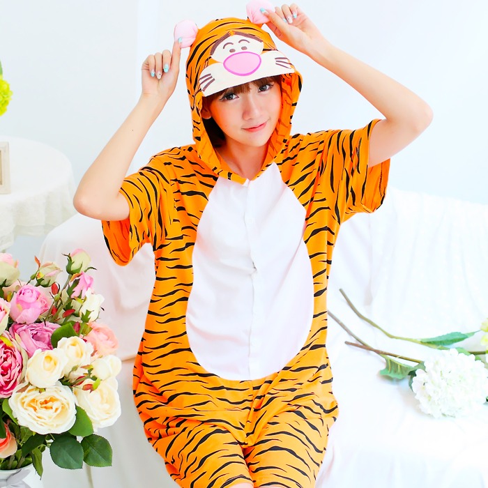 반팔동물잠옷 -호랑이 티거 SIZE(S M L XL) 남여공용 애니메이션 커플 캐릭터잠옷 여름 면 파자마파티 동물옷