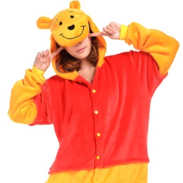 [지퍼형] 동물잠옷 -곰돌이 푸우 푸 SIZE(S M L XL) 남여공용 사계절 커플 파자마파티 캐릭터잠옷 가족 할로윈 코스튬 코스프레 동물옷