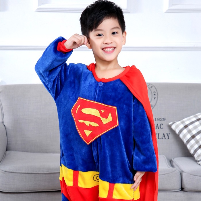 [지퍼형] 슈퍼맨 동물잠옷 캐릭터 히어로 어린이 아동 키즈 유아 아이 초등학생 사계절 파자마 파티 이벤트 행사 코스튬 코스프레 수면 잠옷 의상